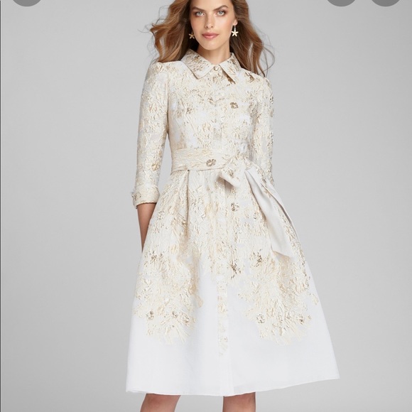 Size 2- Teri Jon by Rick Freeman- Gold & White Cocktail Dress - Picture 2 of 3